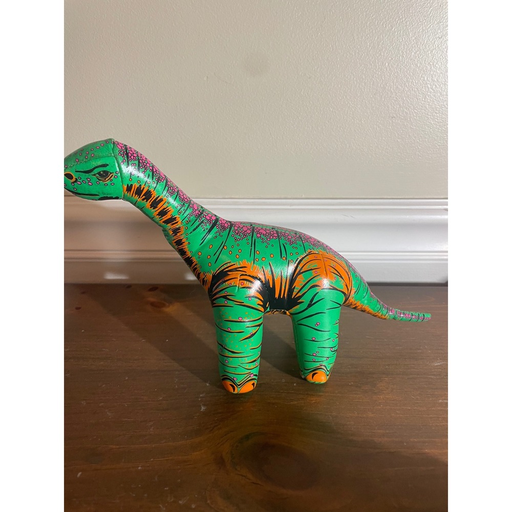 Vintage Dakin Brontosaurus Dinosaur Plush Green Neon Pink Orange Vinyl Toy